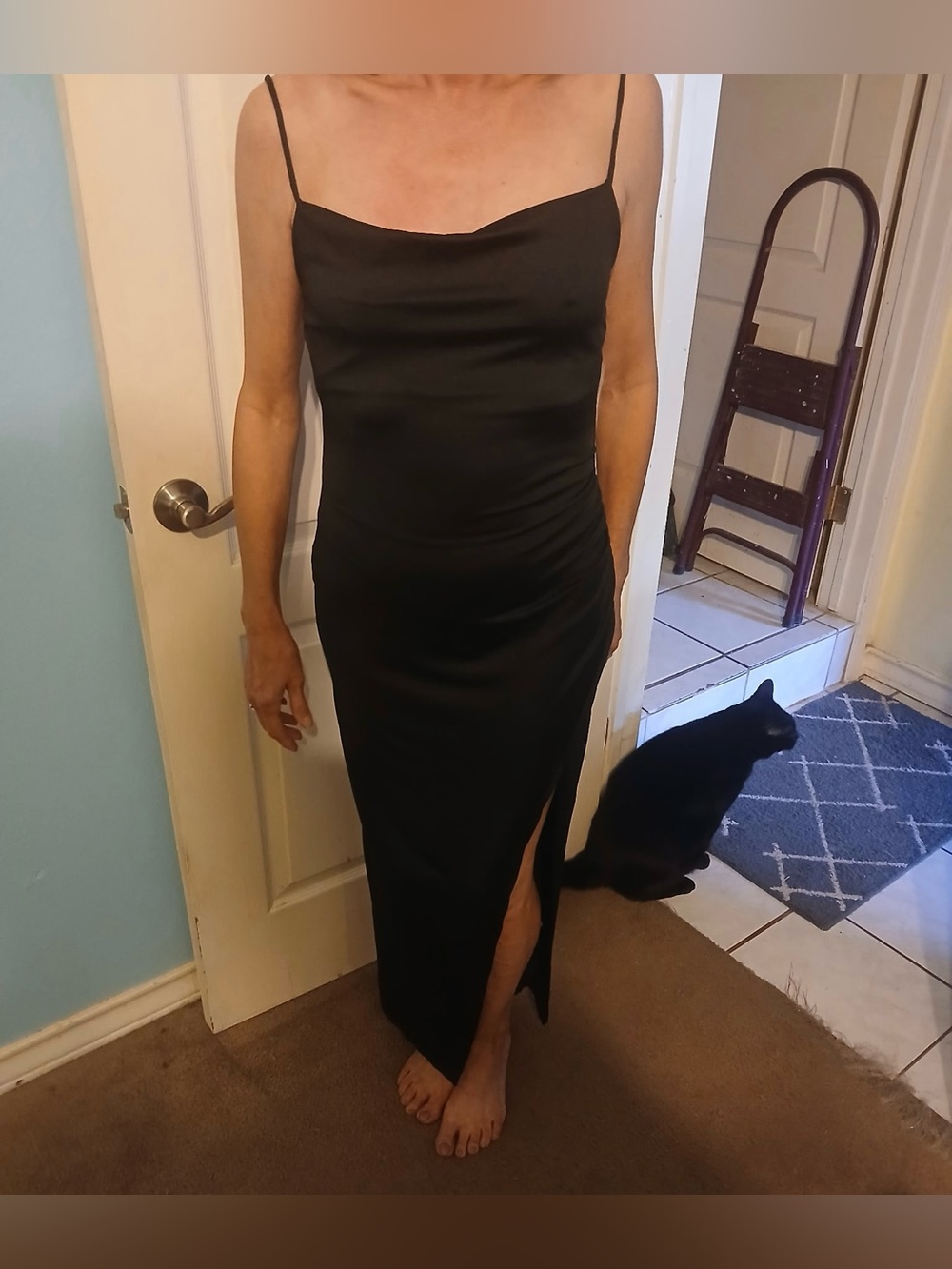 Elegant Black Slip Dress with Side Slit